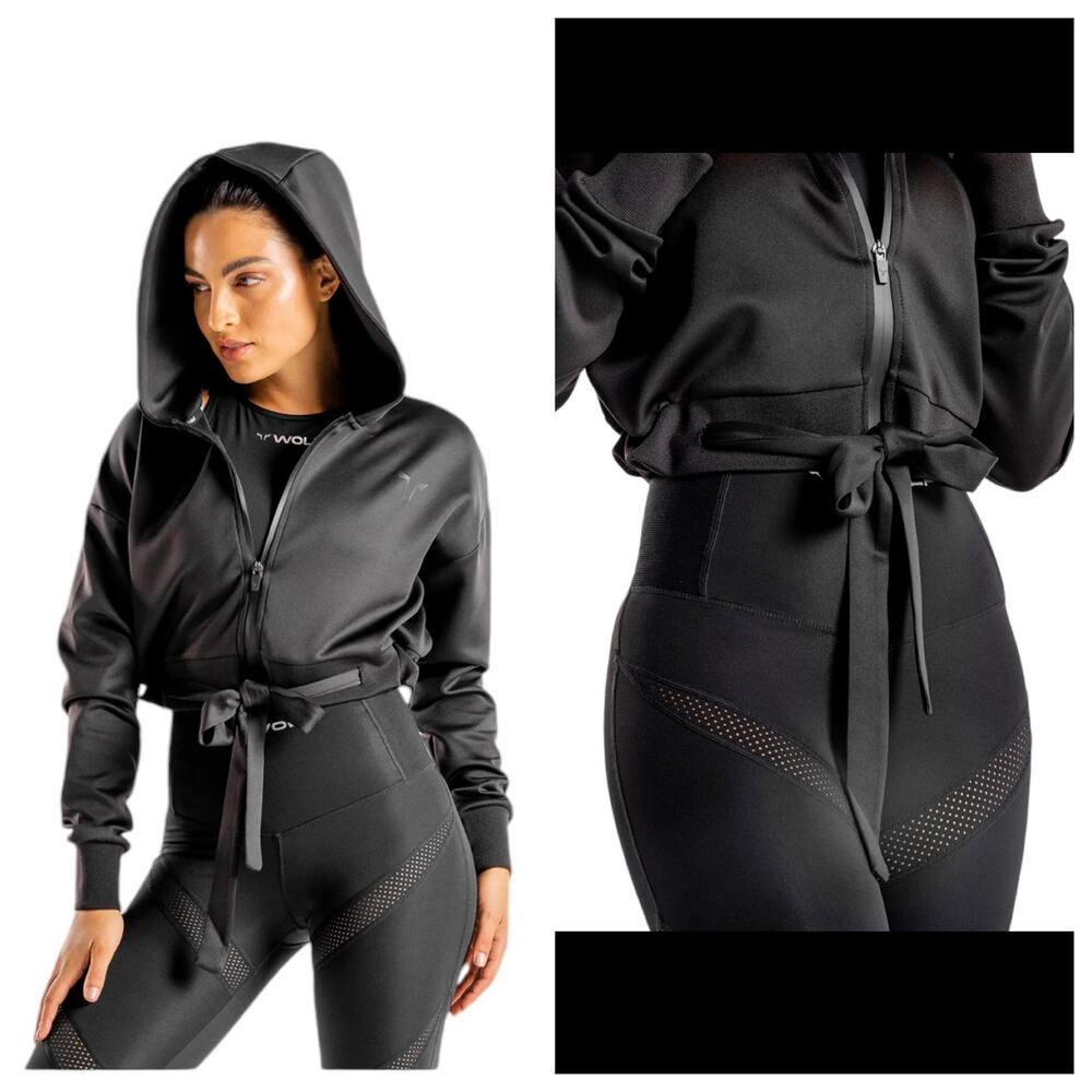 Squat Wolf NWOT DO-KNOT HOODIE ONYX Black Size Small Full Zip Cropped Hoodie